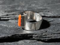 Asymmetric Silver and Coral Ring