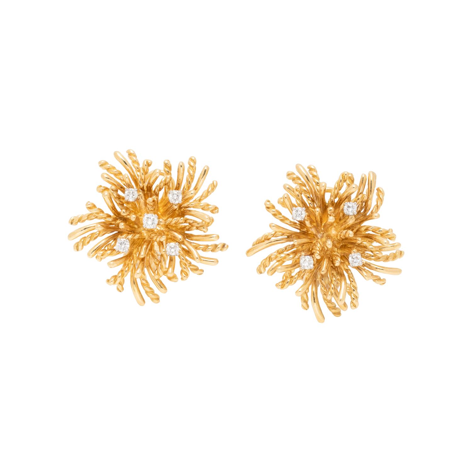 TIFFANY & CO., YELLOW GOLD AND DIAMOND CLIP EARRINGS