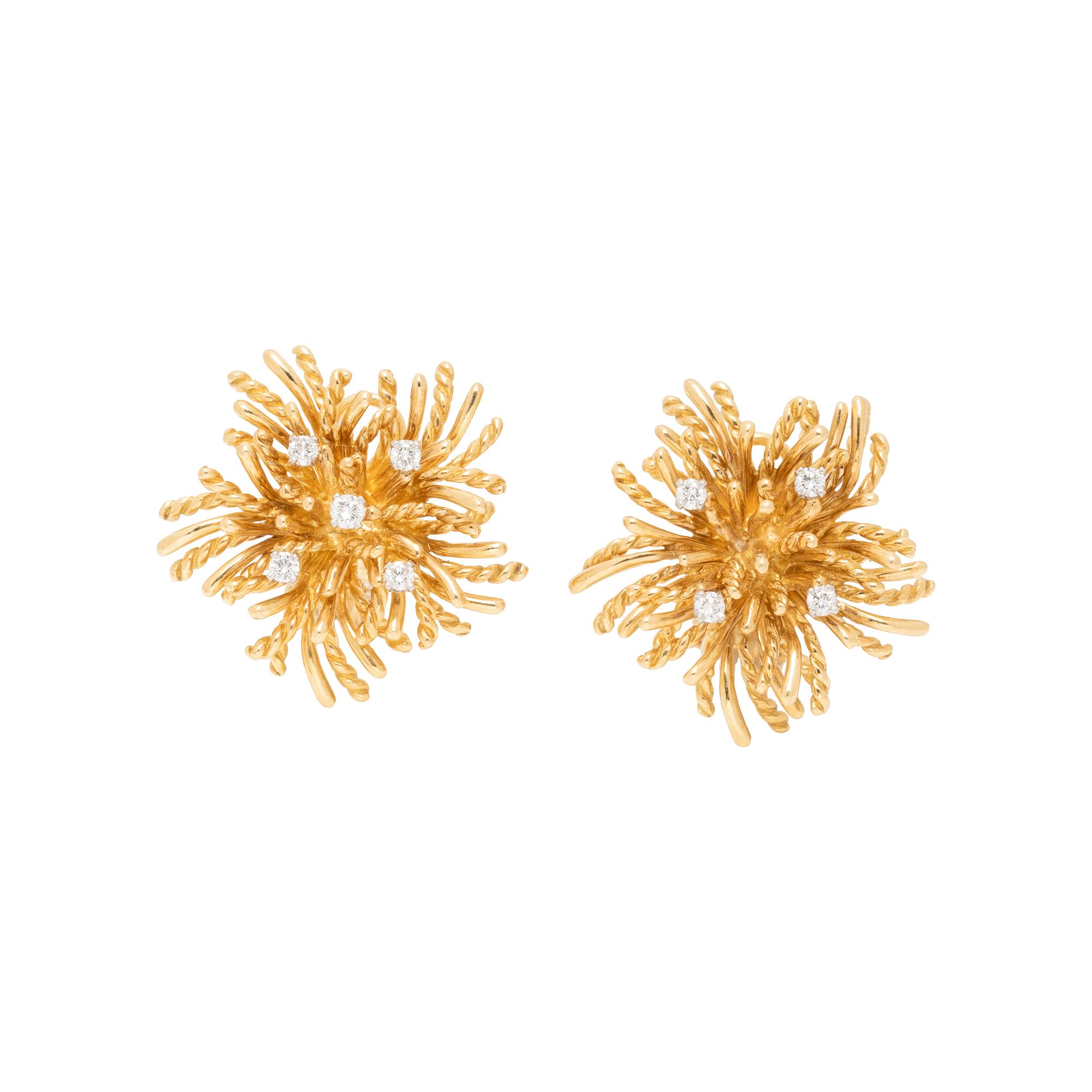 TIFFANY & CO., YELLOW GOLD AND DIAMOND CLIP EARRINGS