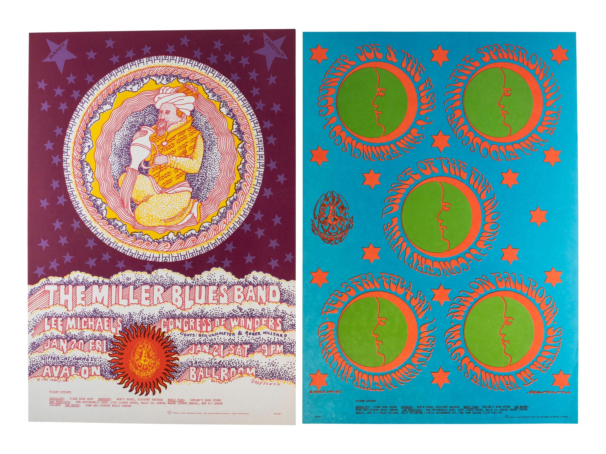 [MUSIC] -- [POSTERS]. MOUSE, Stanley, KELLEY, Alton, and MOSCOSO, Victor, artists. A group of 8 Family Dog posters from 1967, comprising:
