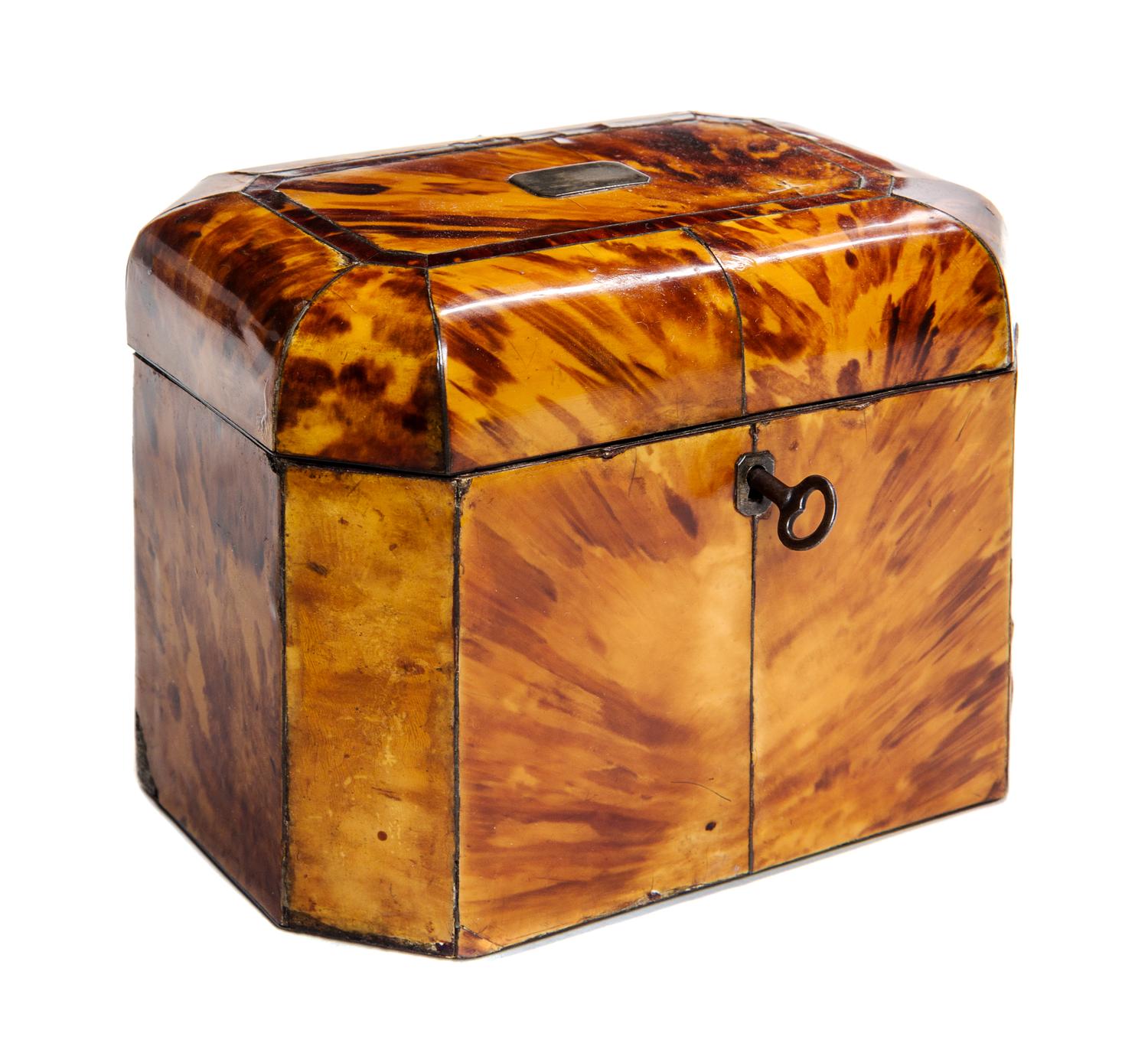 A Regency Tortoise Shell Tea Caddy Diameter 6 3/4 inches. — EARLY 19TH CENTURY