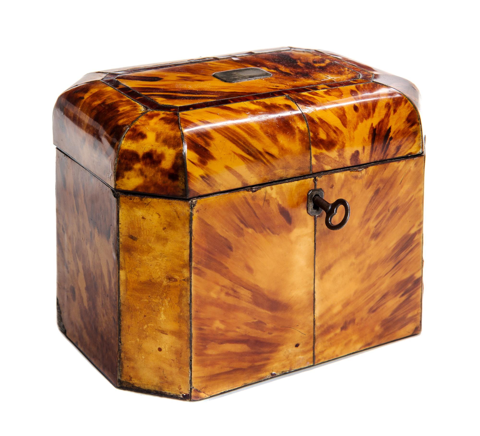 A Regency Tortoise Shell Tea Caddy Diameter 6 3/4 inches. — EARLY 19TH CENTURY
