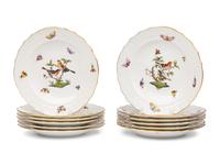A Set of Twelve Herend Rothschild Bird Porcelain Salad Plates