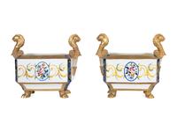 A Pair of Italian Porcelain Cache Pots
