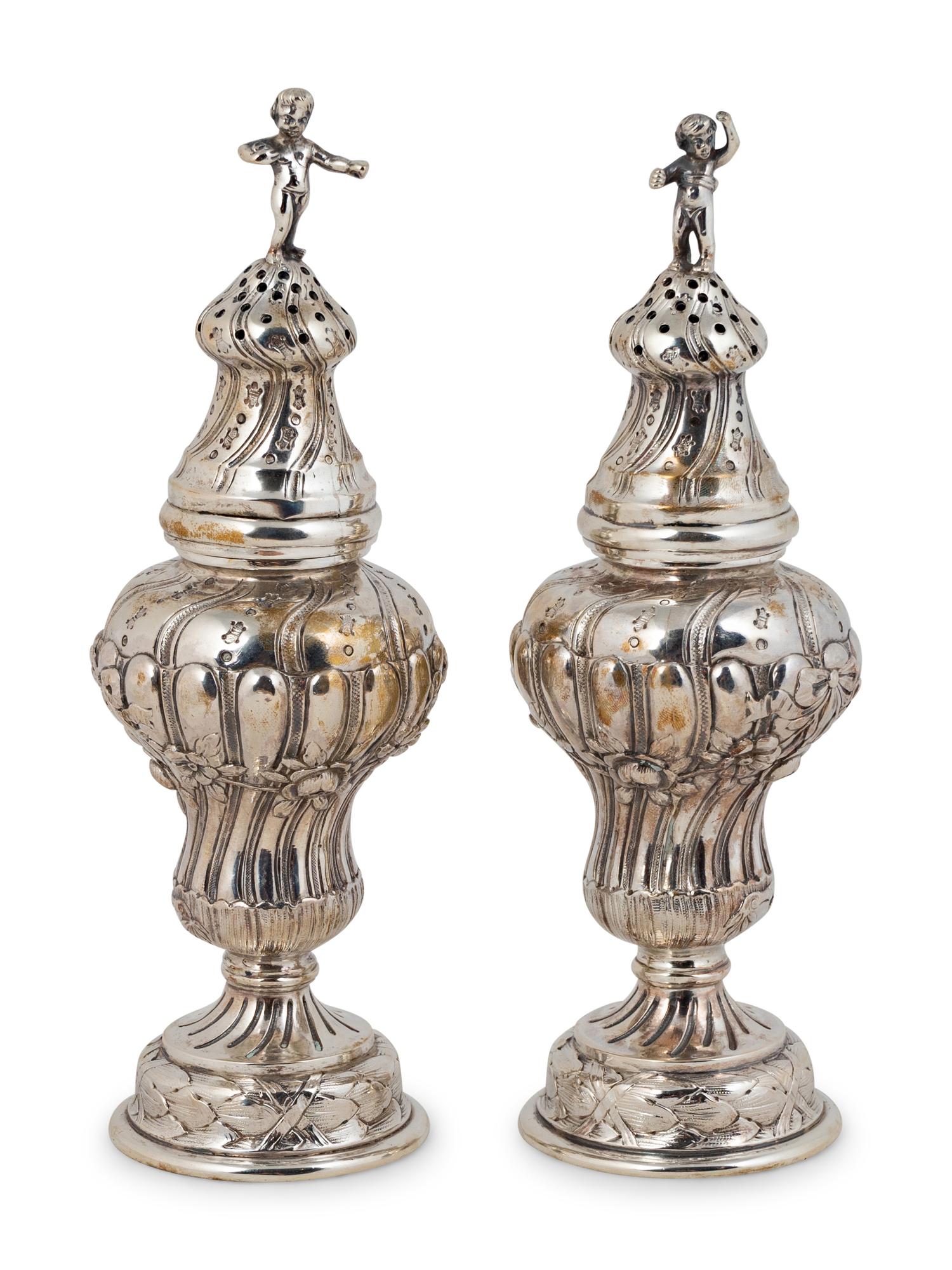 A Pair of German .800 Silver Muffineers — Unkown Maker, Late 19th Century