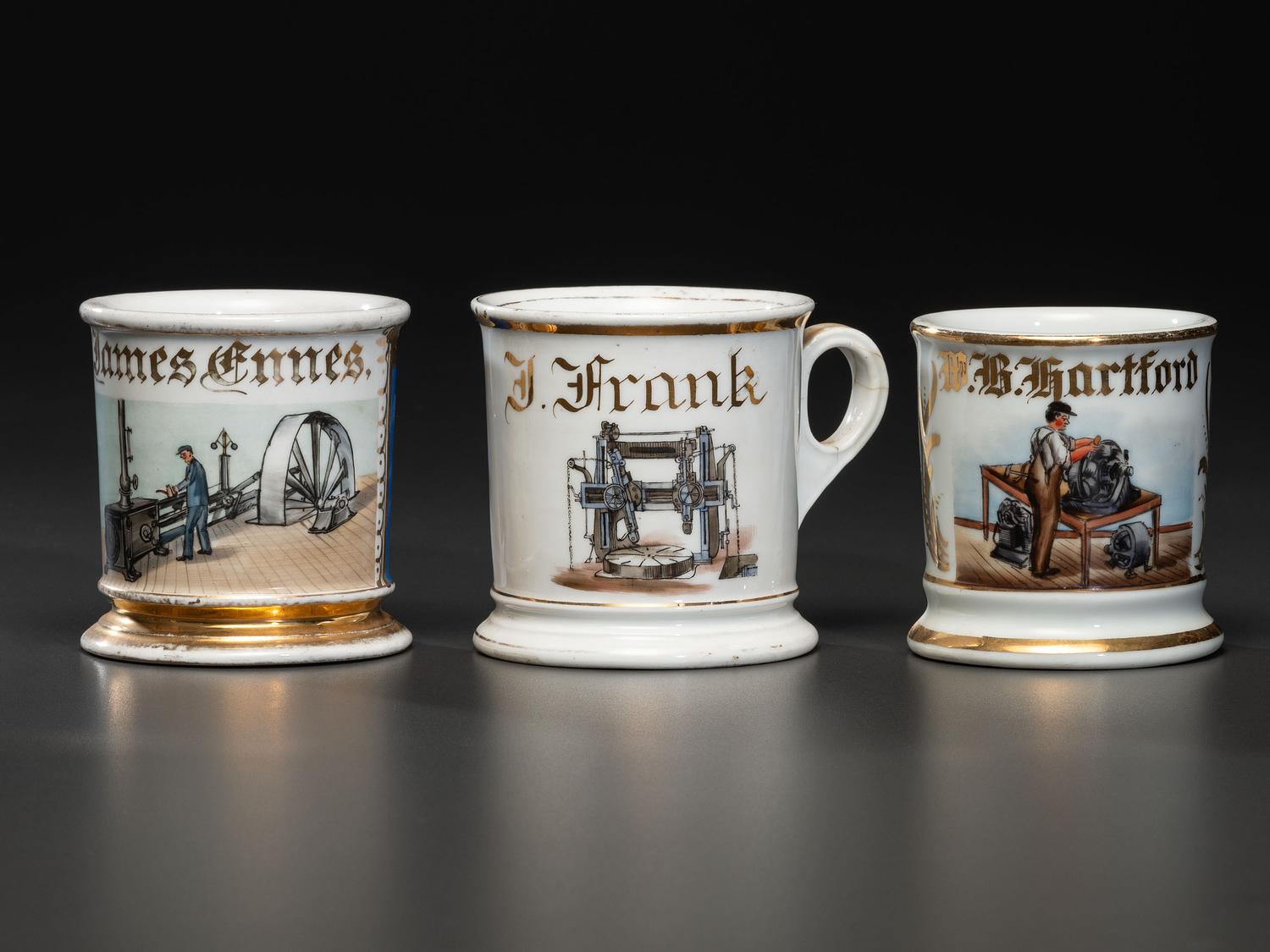 Three Machinist's Porcelain Occupational Shaving Mugs