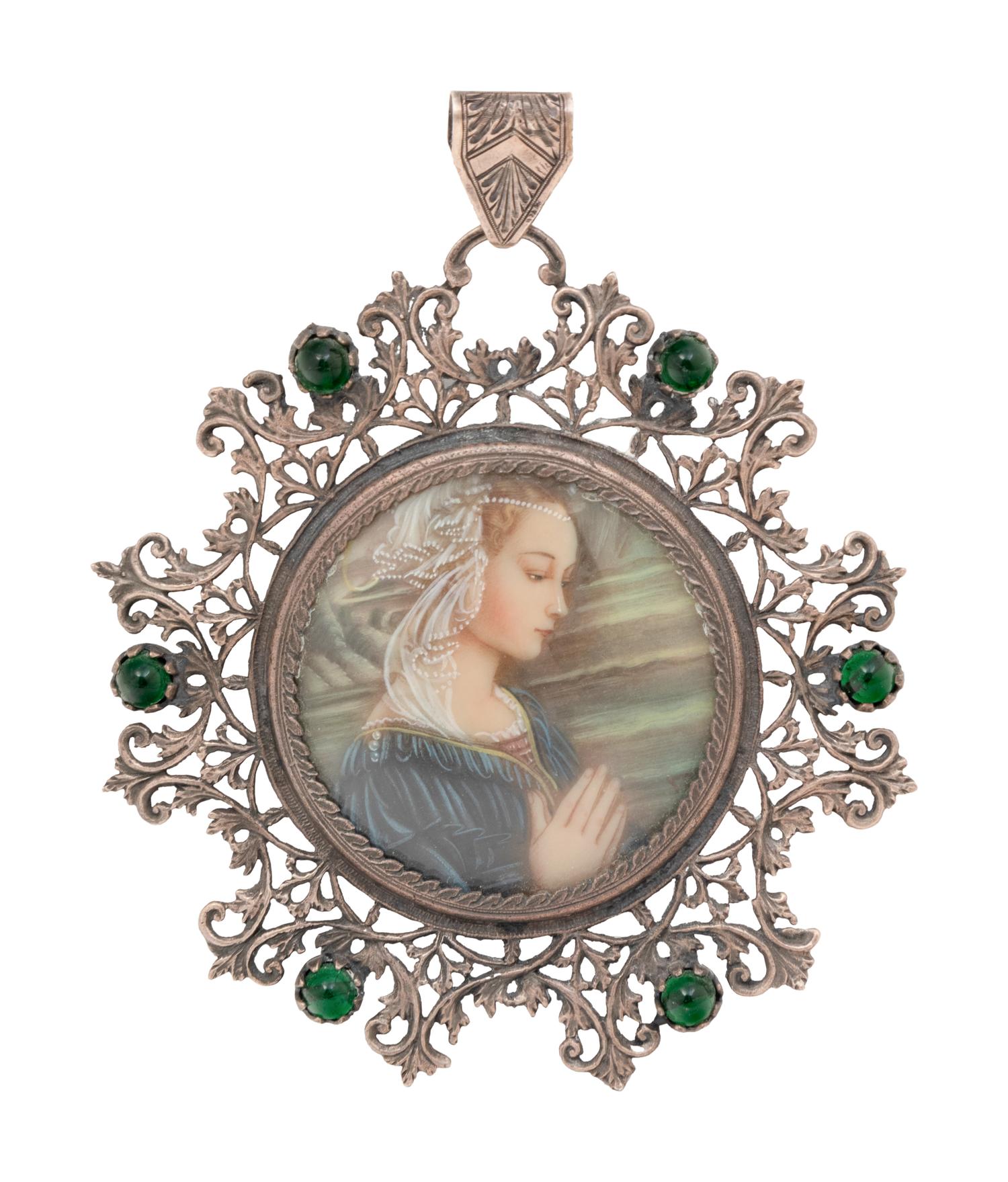 A Continental Silver and Cabochon Inset Pendant