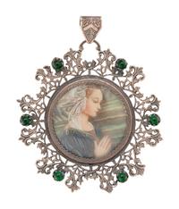 A Continental Silver and Cabochon Inset Pendant