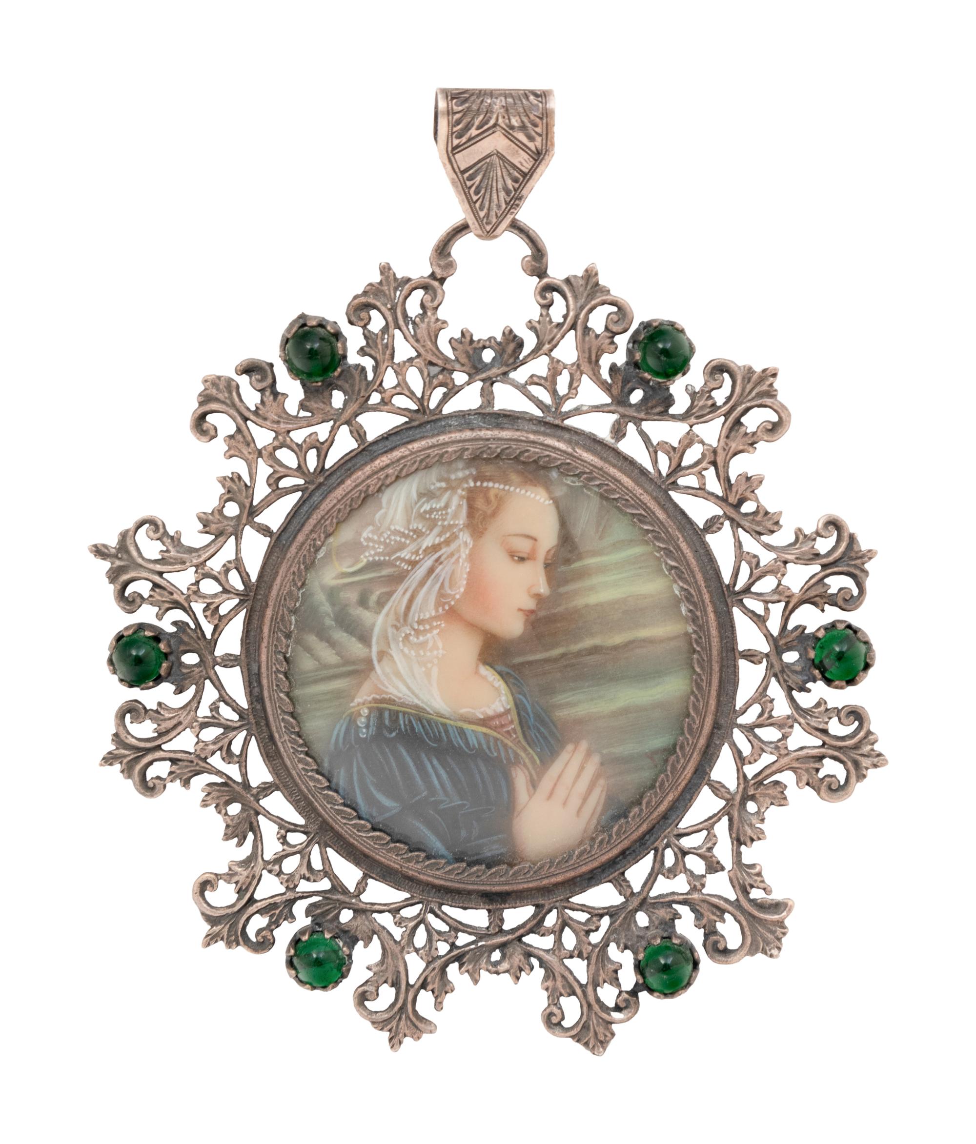 A Continental Silver and Cabochon Inset Pendant