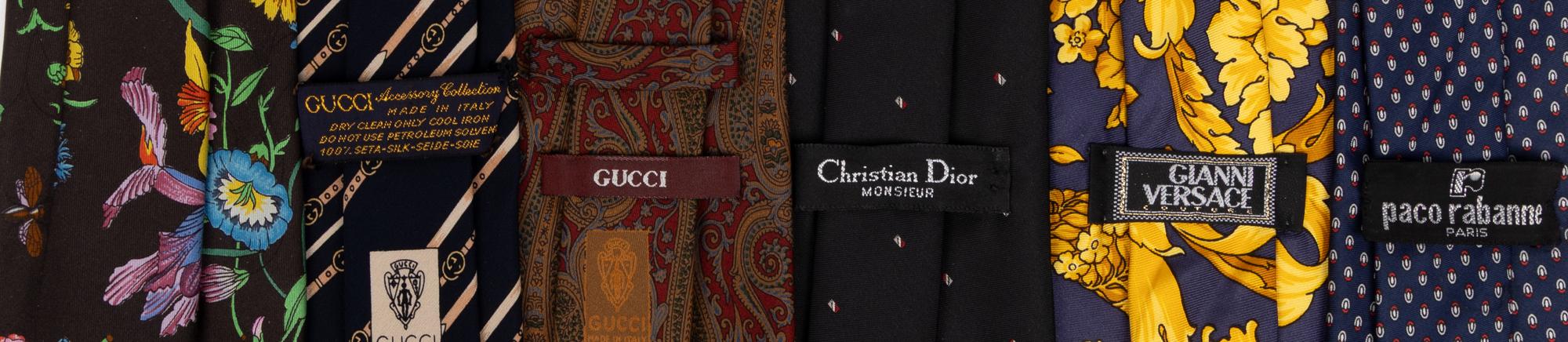 Six Silk Designer Neckties, Including Gucci & Dior