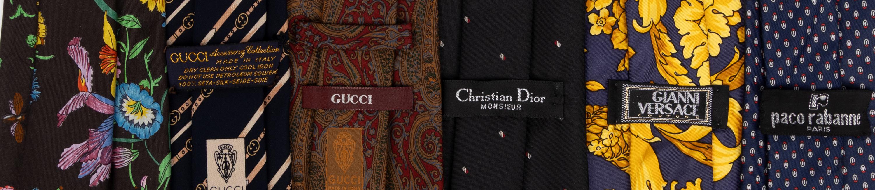 Six Silk Designer Neckties, Including Gucci & Dior