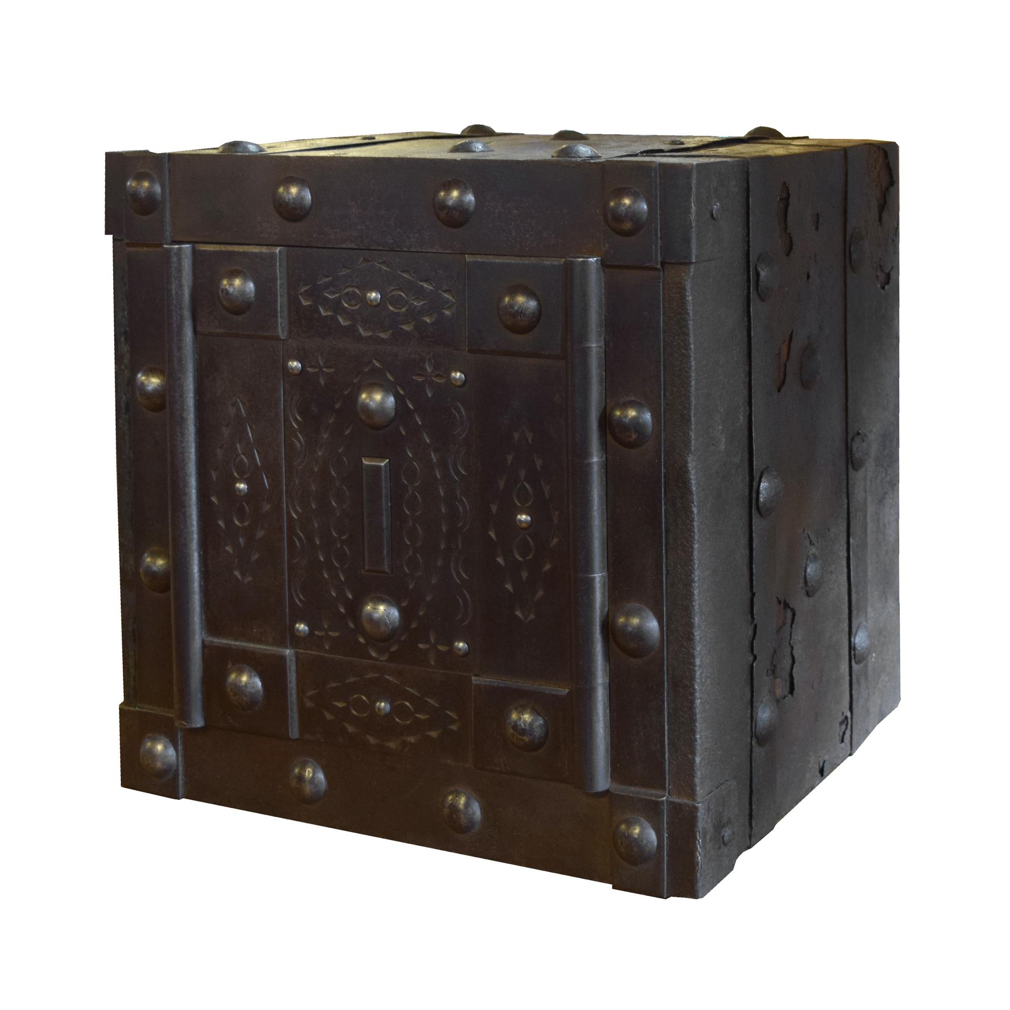 A Wrought Iron Hobnail Safe 11.5" W x 9.5" D x 12" H — Italy, 19th Century