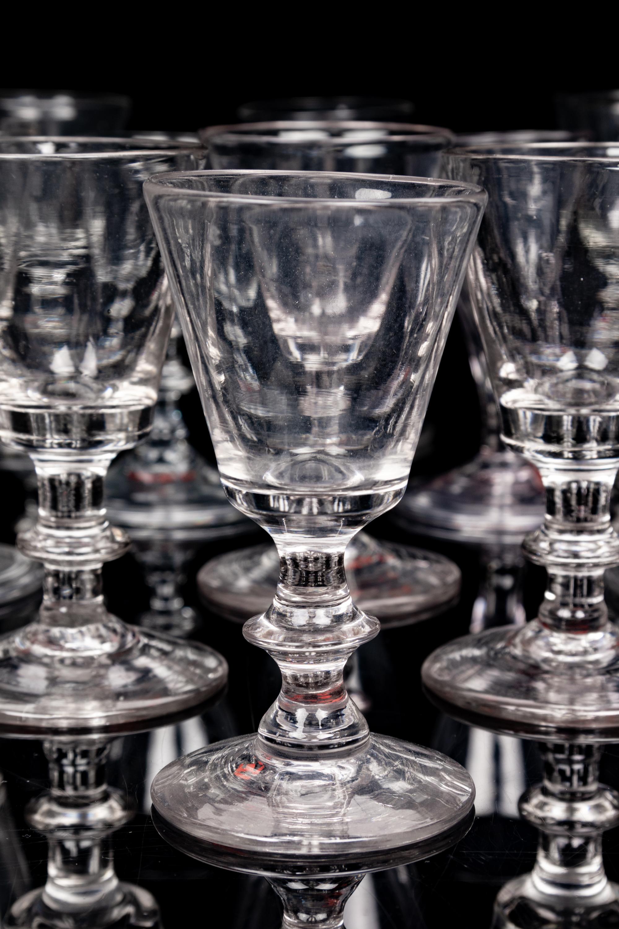 Fifteen English Glass Wine Stems