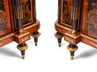 A Pair of Louis XVI Style Gilt Bronze Mounted Marquetry Marble-Top Console Cabinets