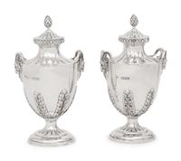 A Pair of English Silver Covered Vases