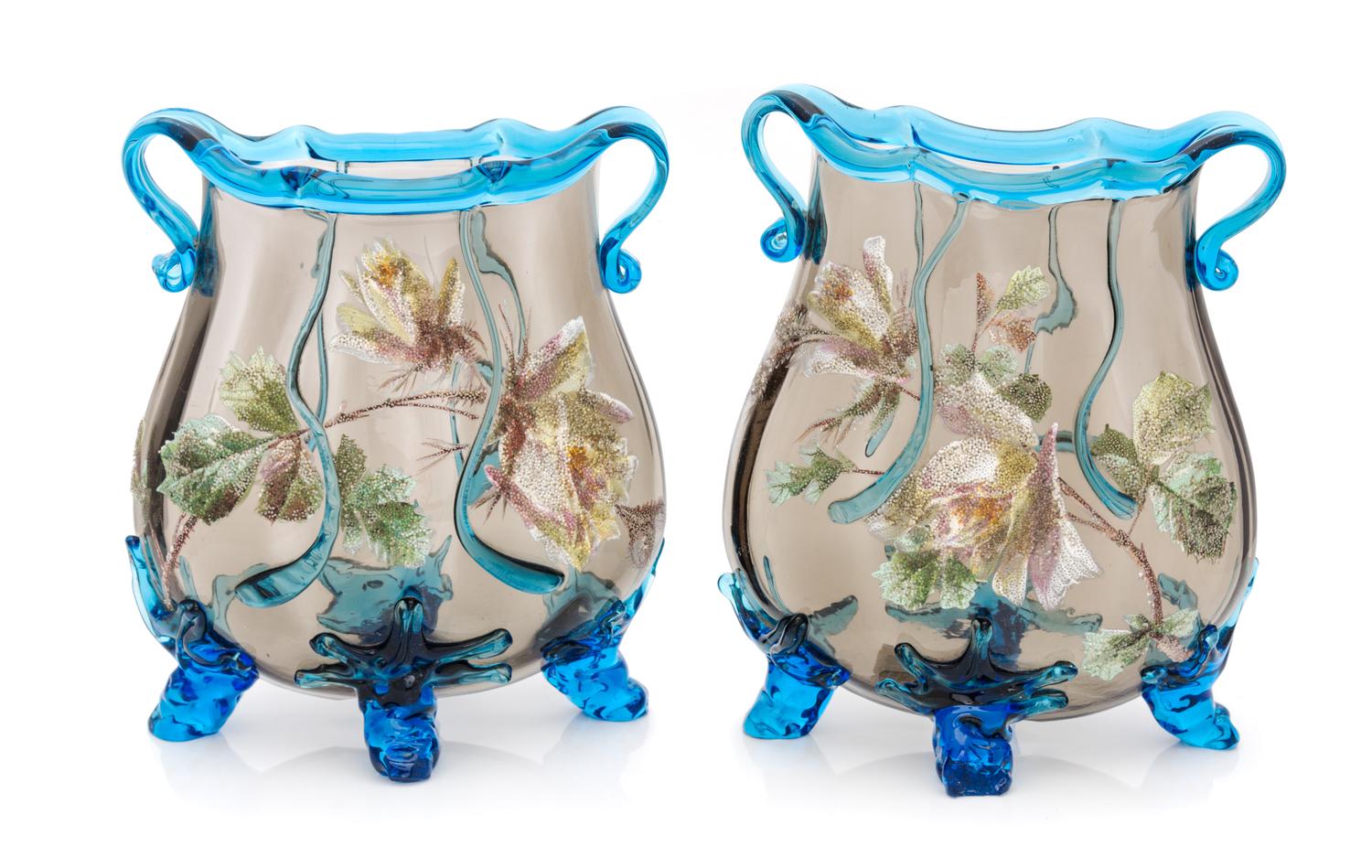 New England Glass Company, 19TH CENTURY, (1818-1878), a pair of footed vases, each with applied decoration