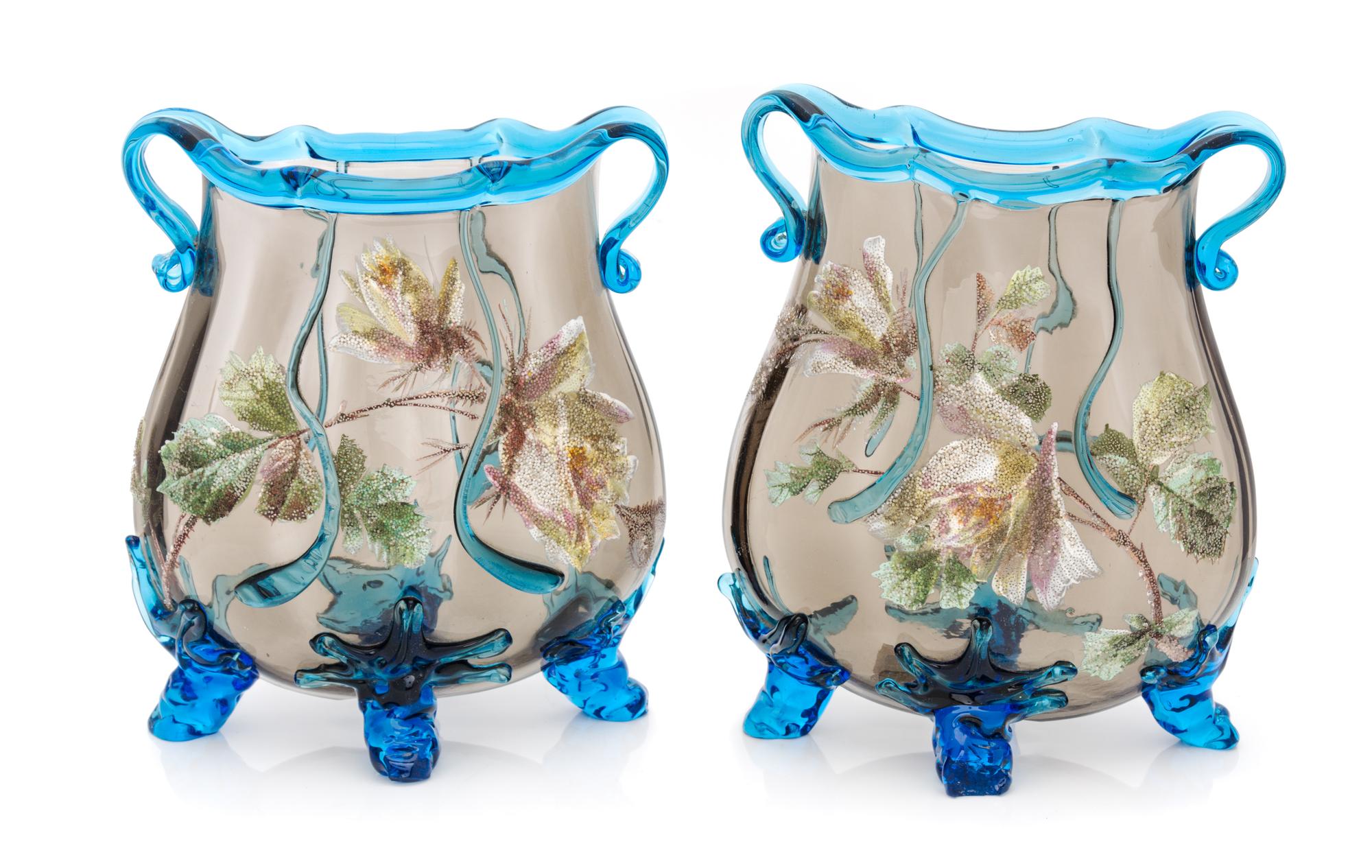 New England Glass Company, 19TH CENTURY, (1818-1878), a pair of footed vases, each with applied decoration