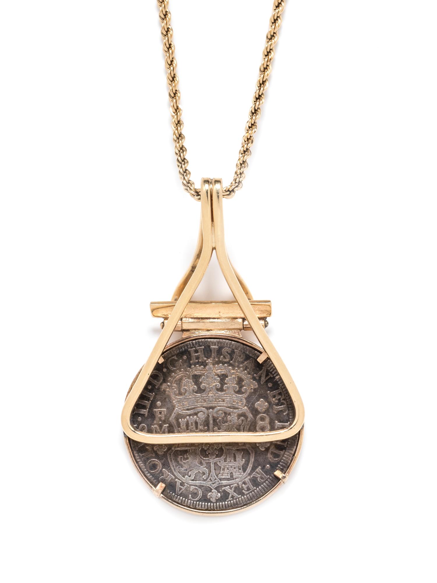 A Yellow Gold and Colonial Mexico Coin Pendant/Necklace,