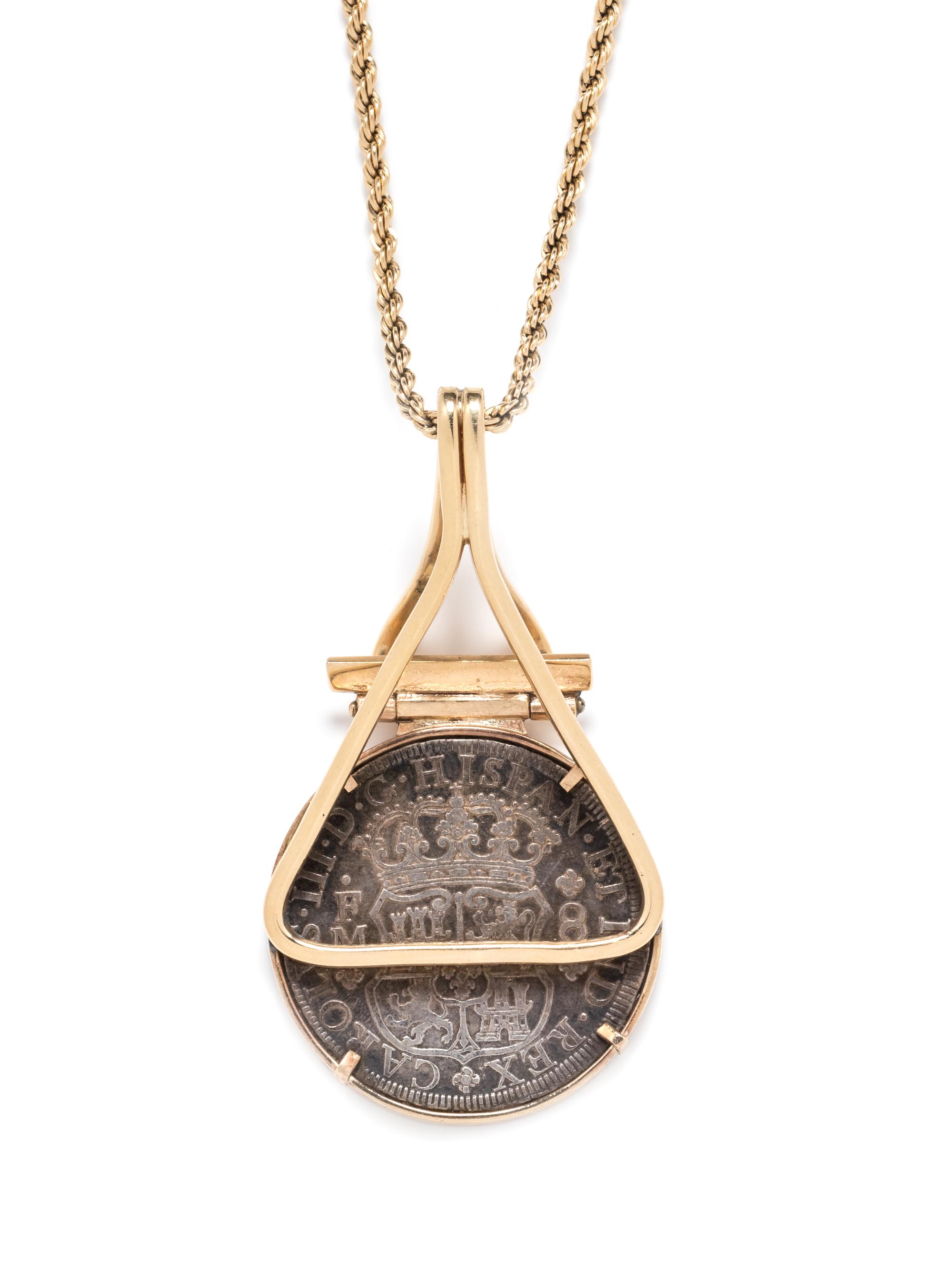 A Yellow Gold and Colonial Mexico Coin Pendant/Necklace,