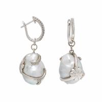 Cultured Baroque Pearl, Diamond, and White Gold Convertible Earrings