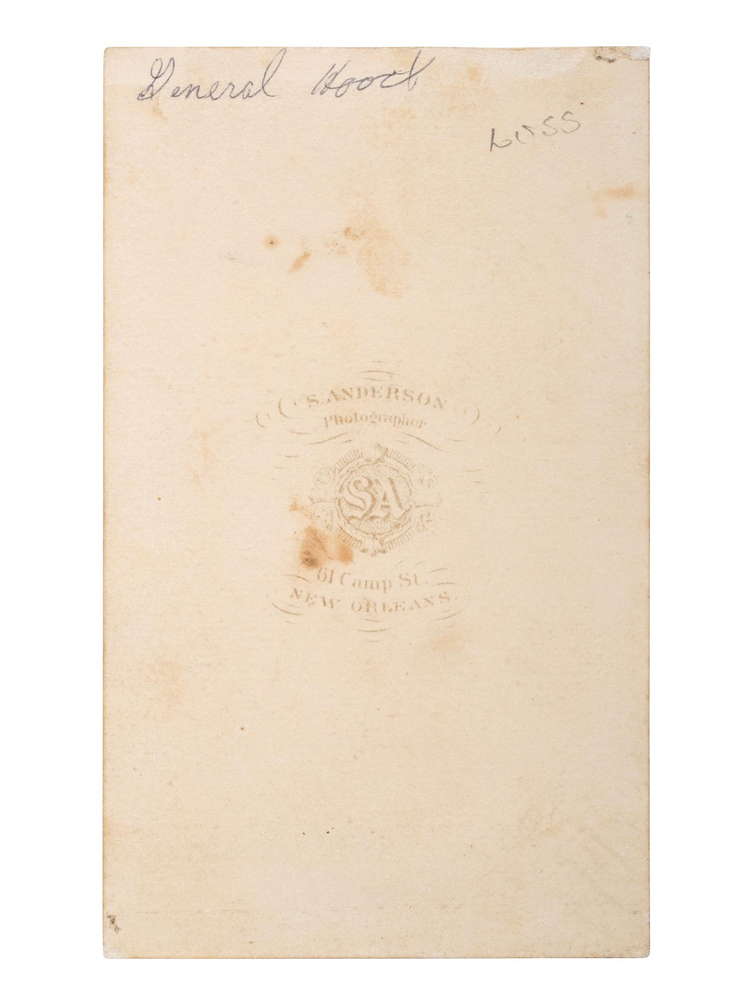 [CIVIL WAR]. [HOOD, John Bell (1831-1879)]. ANDERSON, Samuel, photographer. CDV of John Bell Hood. New Orleans, LA, ca 1860s.