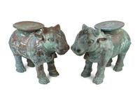 A Pair of Indian Sacred Cow-Form Metal Garden Seats