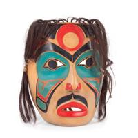 Carved and Painted Wooden Portrait Mask
