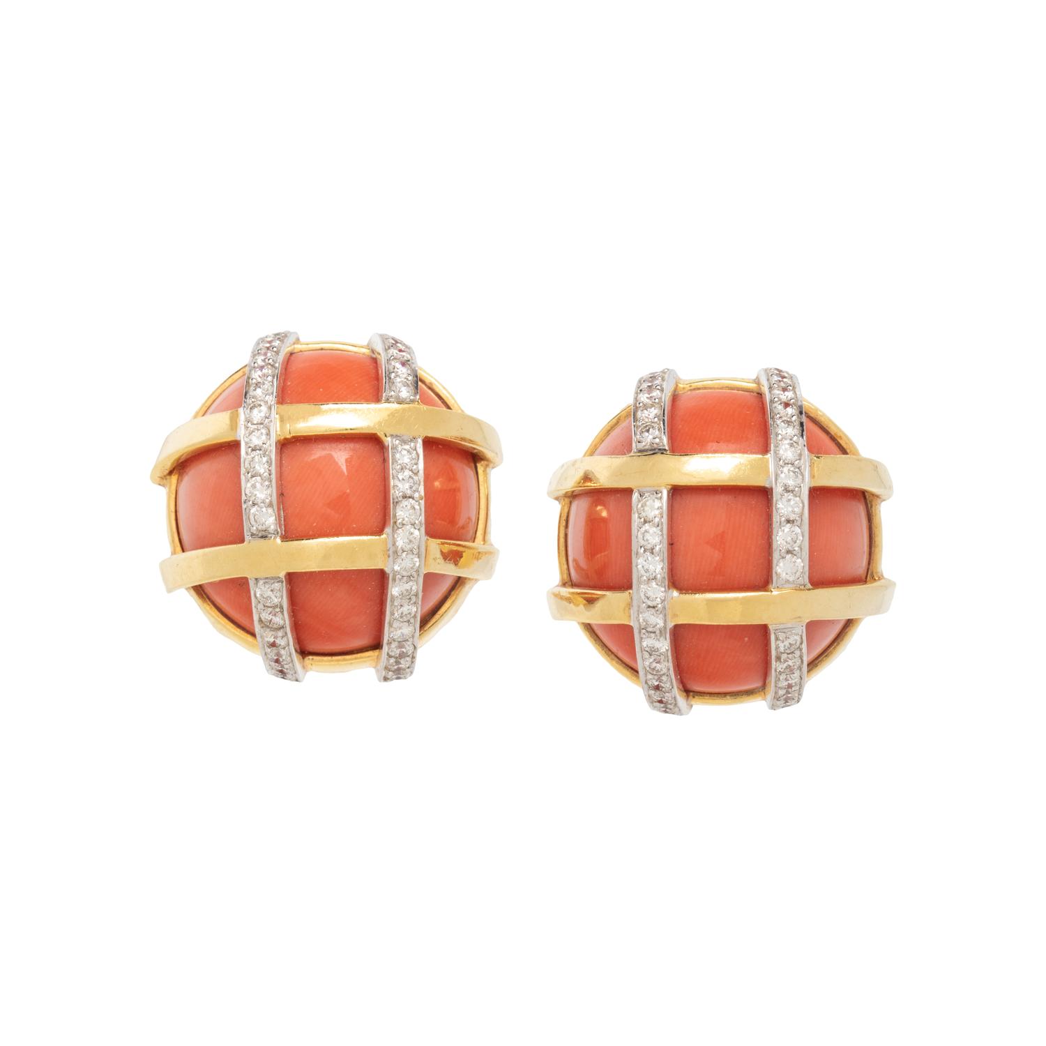 VERDURA, CORAL AND DIAMOND CLIP EARRINGS