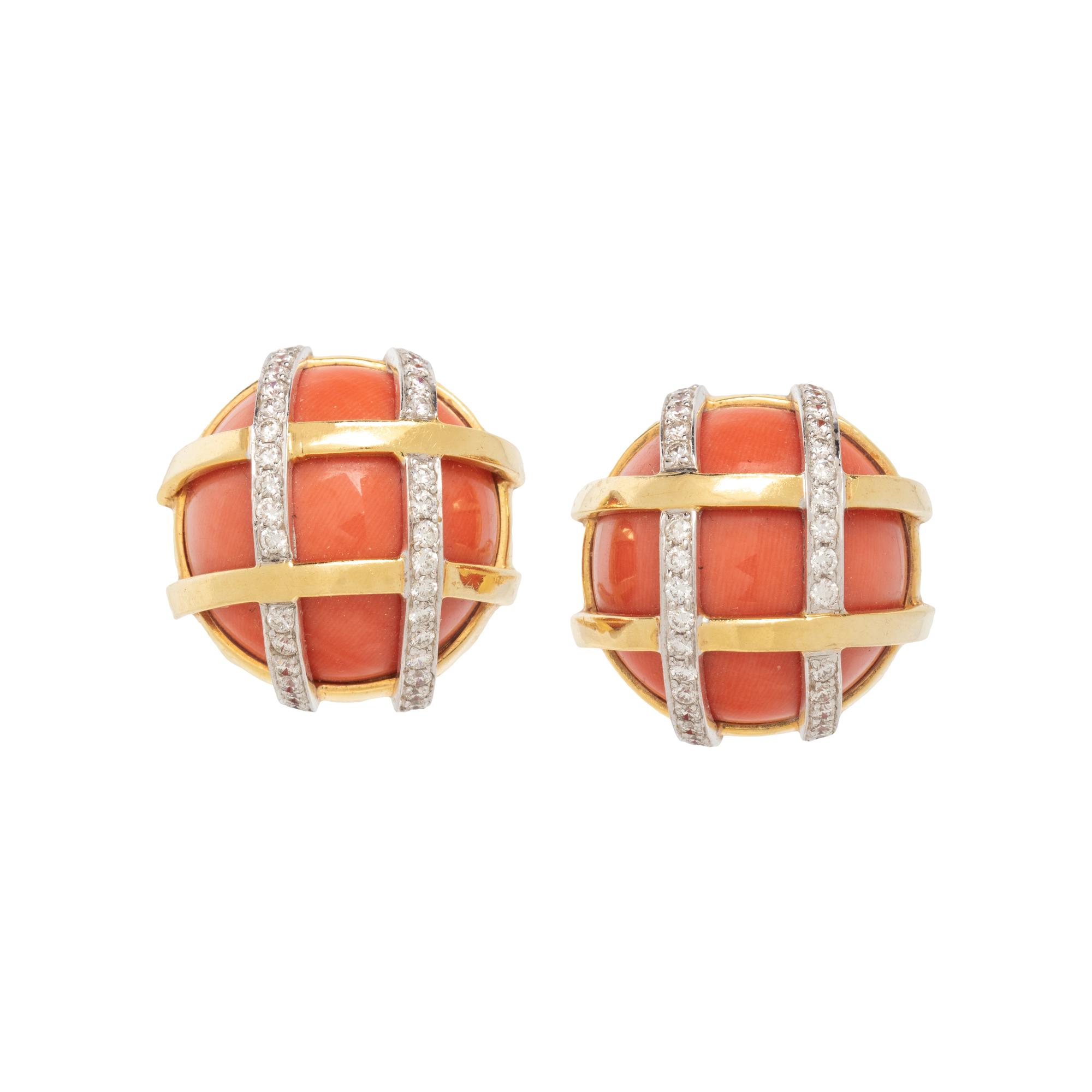 VERDURA, CORAL AND DIAMOND CLIP EARRINGS
