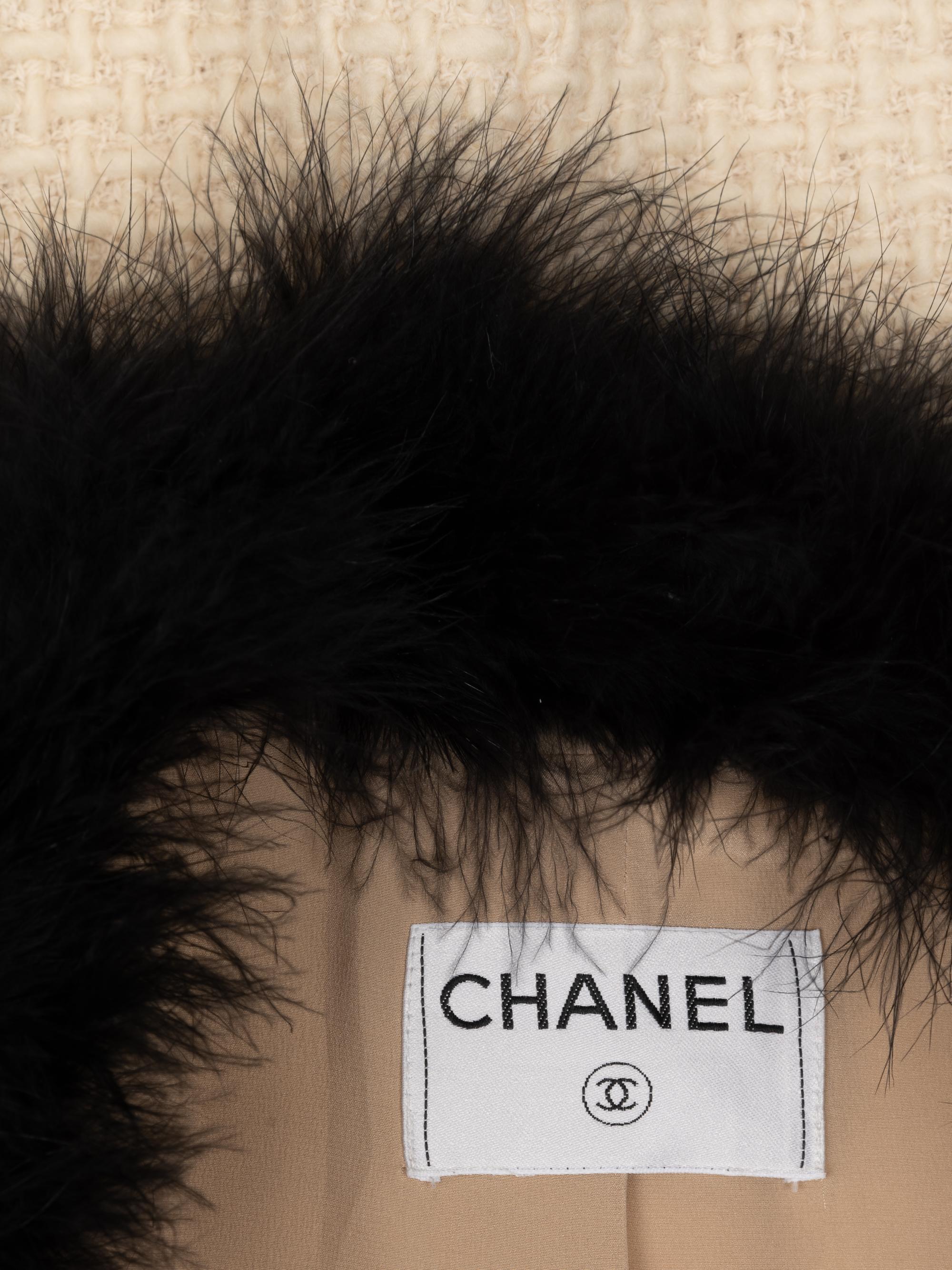 Chanel Tweed Coat with Feather Collar, 1990-2000s
