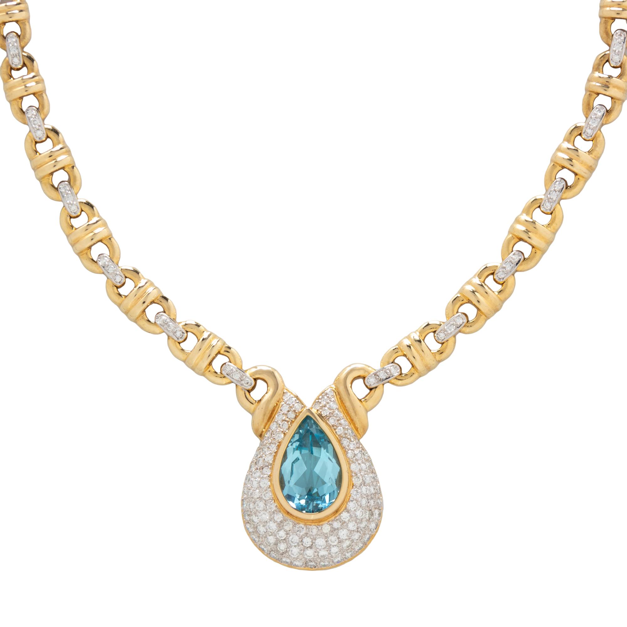 BICOLOR GOLD, BLUE TOPAZ AND DIAMOND NECKLACE