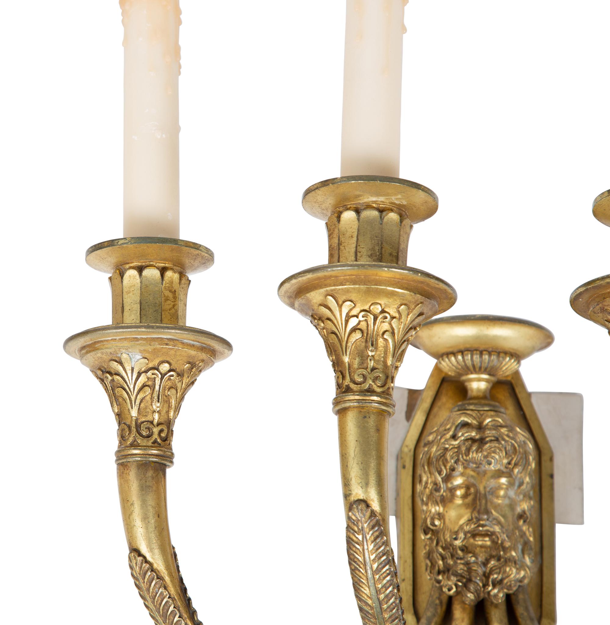 A Pair of French Empire Style Gilt Bronze Sconces