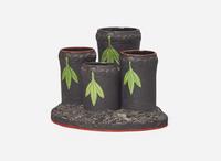 A Wedgwood Encaustic Decorated Black Basalt Four Tube Bamboo Form Vase, UK, circa 1800