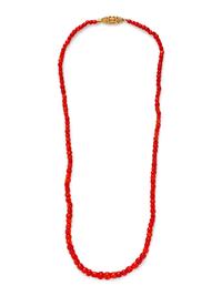 A Yellow Gold and Coral Bead Necklace,