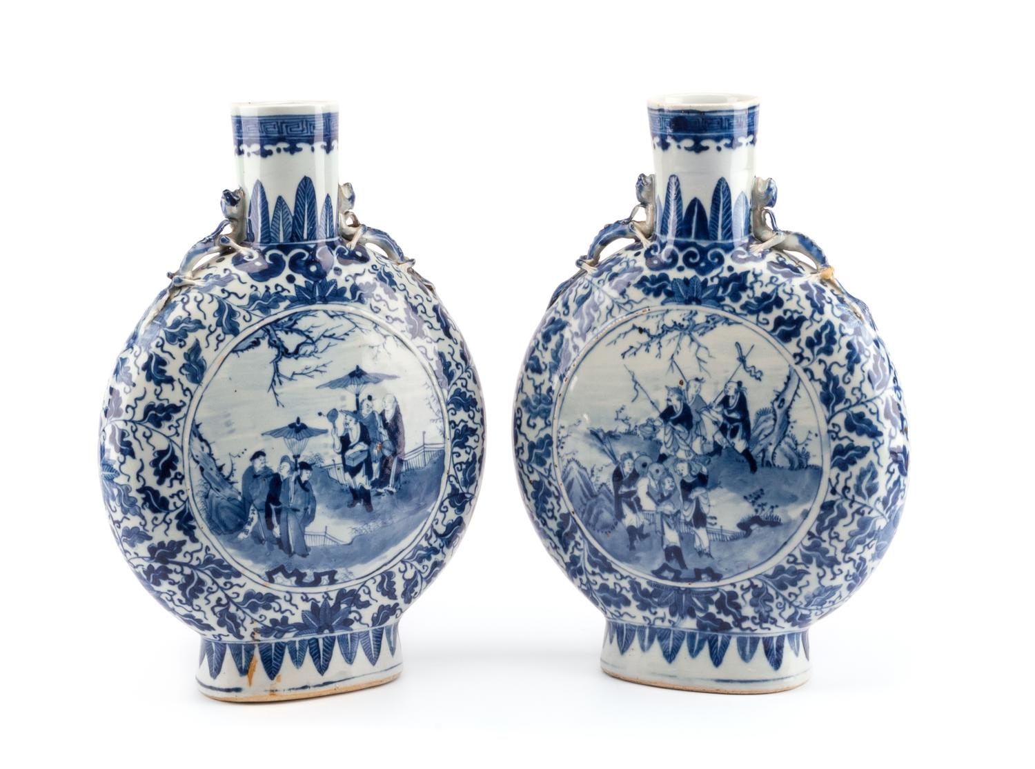 A Pair of Chinese Porcelain Pilgrim Jars Height 14 1/2 inches.