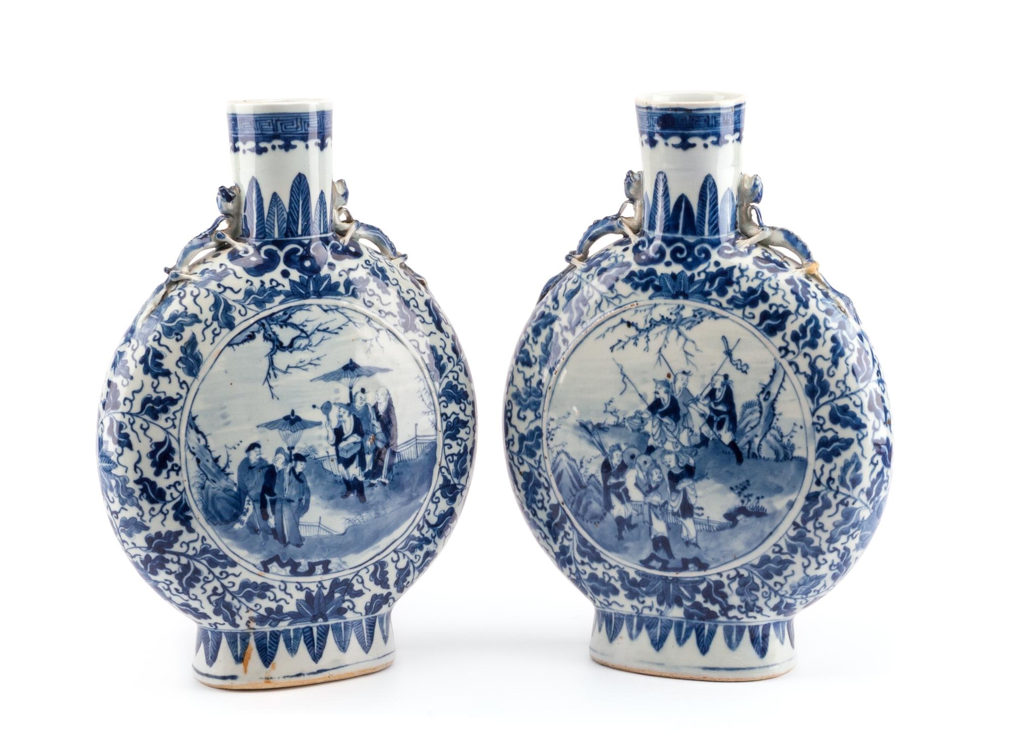 A Pair of Chinese Porcelain Pilgrim Jars Height 14 1/2 inches.