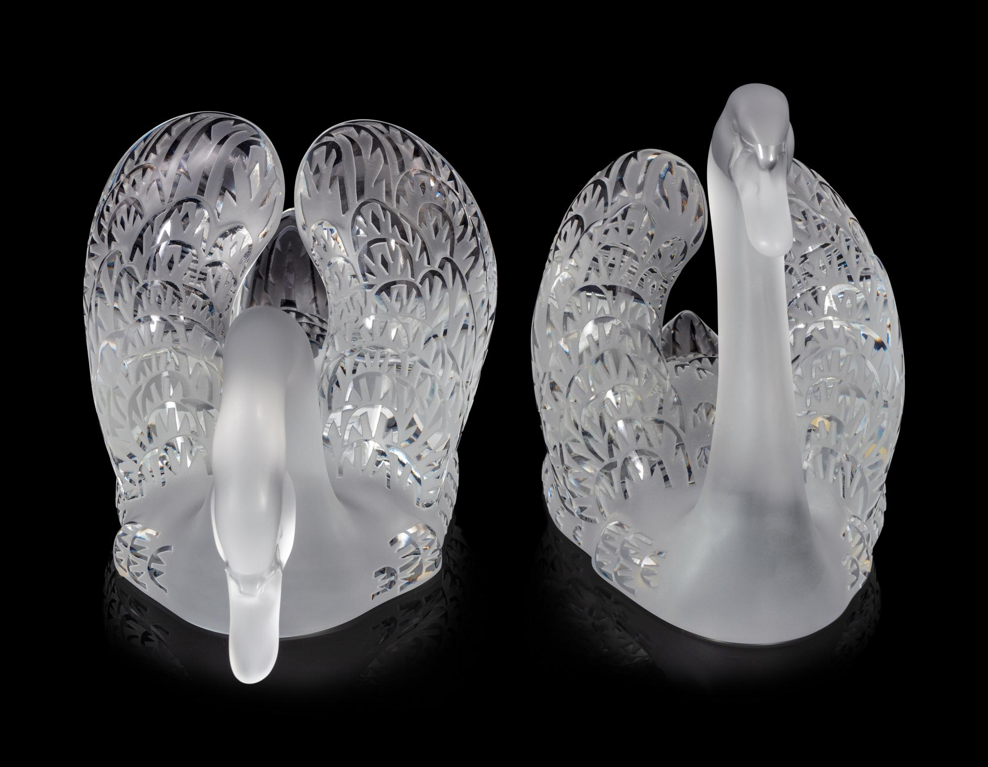 A Pair of Lalique Miroir Cygnes Centerpieces