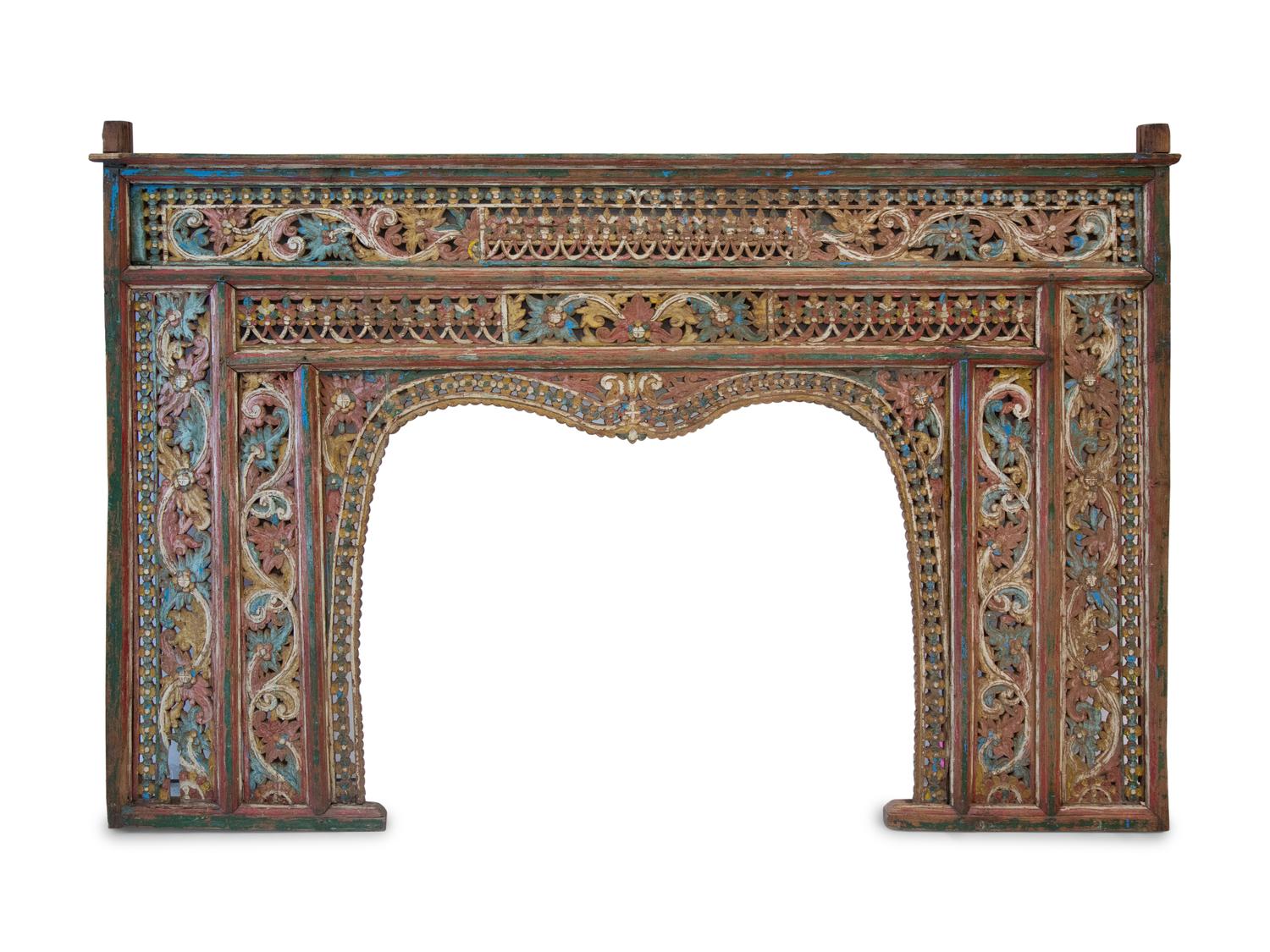 An Indian Carved and Painted Wood Wall Panel — 20th Century
