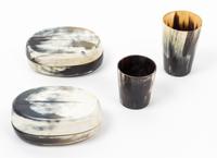 A Group of Four Horn Articles Height of largest box 4 1/2 inches.