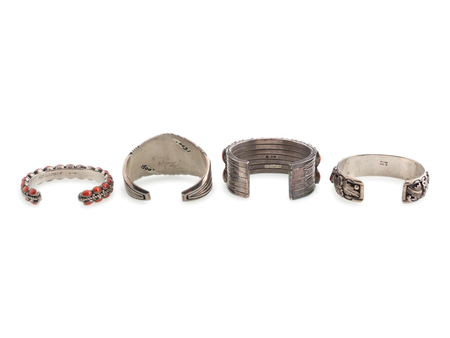 Navajo Silver and Coral Cuff Bracelets