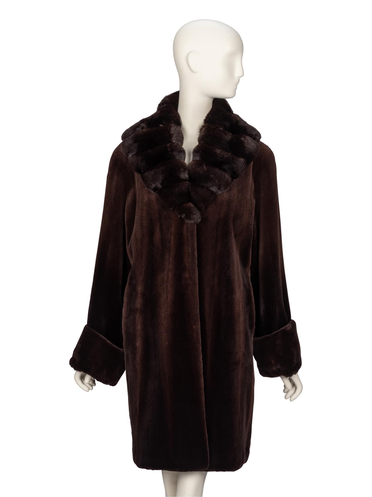 Féraud, Brown Sheared Mink & Marten Coat