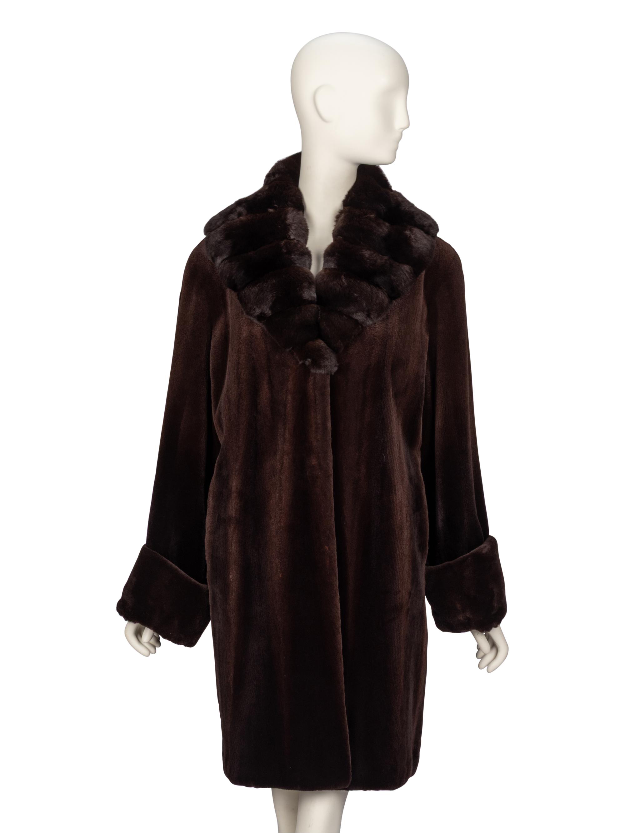 Féraud, Brown Sheared Mink & Marten Coat
