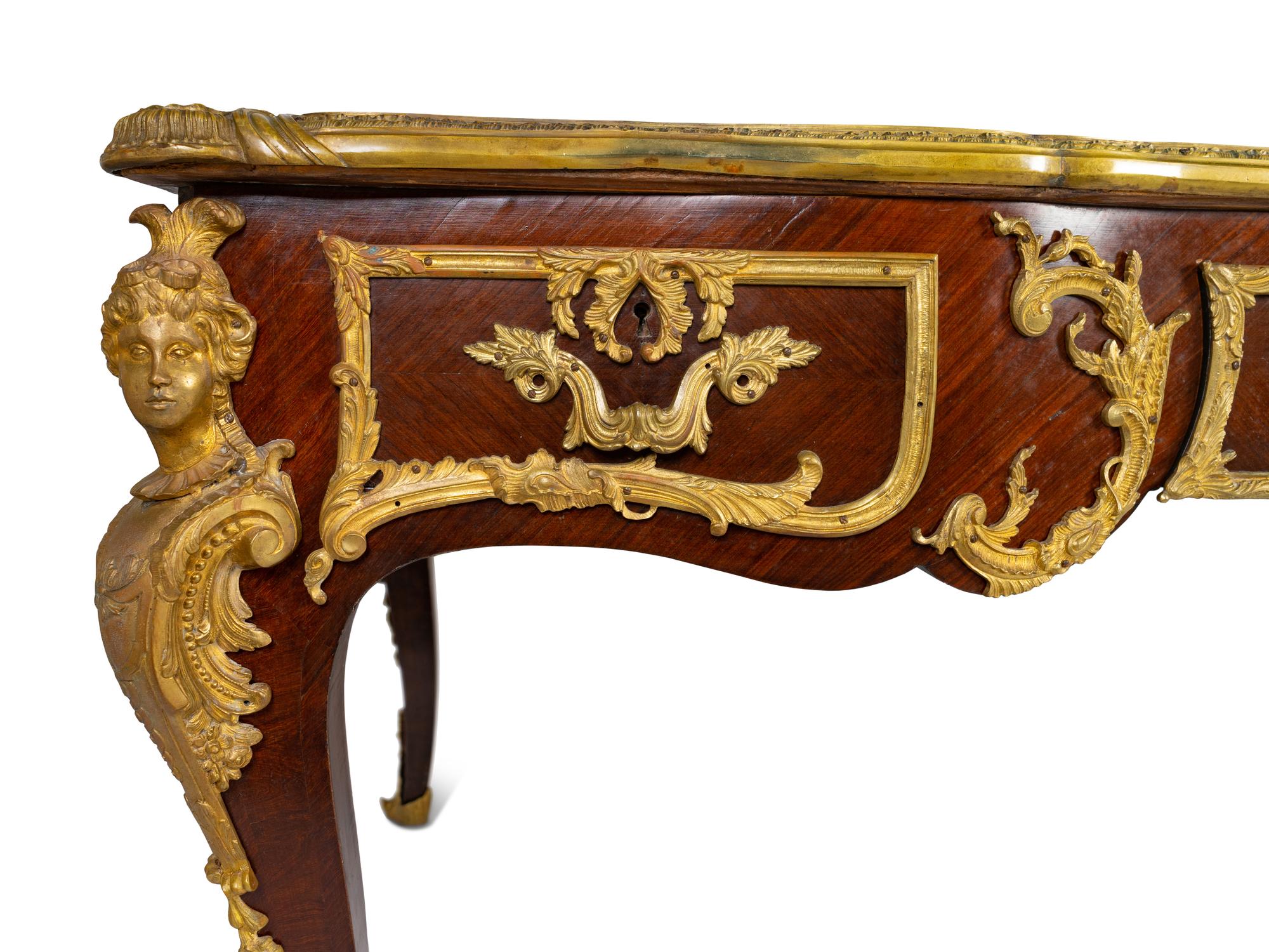 A Louis XV Style Gilt Bronze Mounted Kingwood Bureau Plat