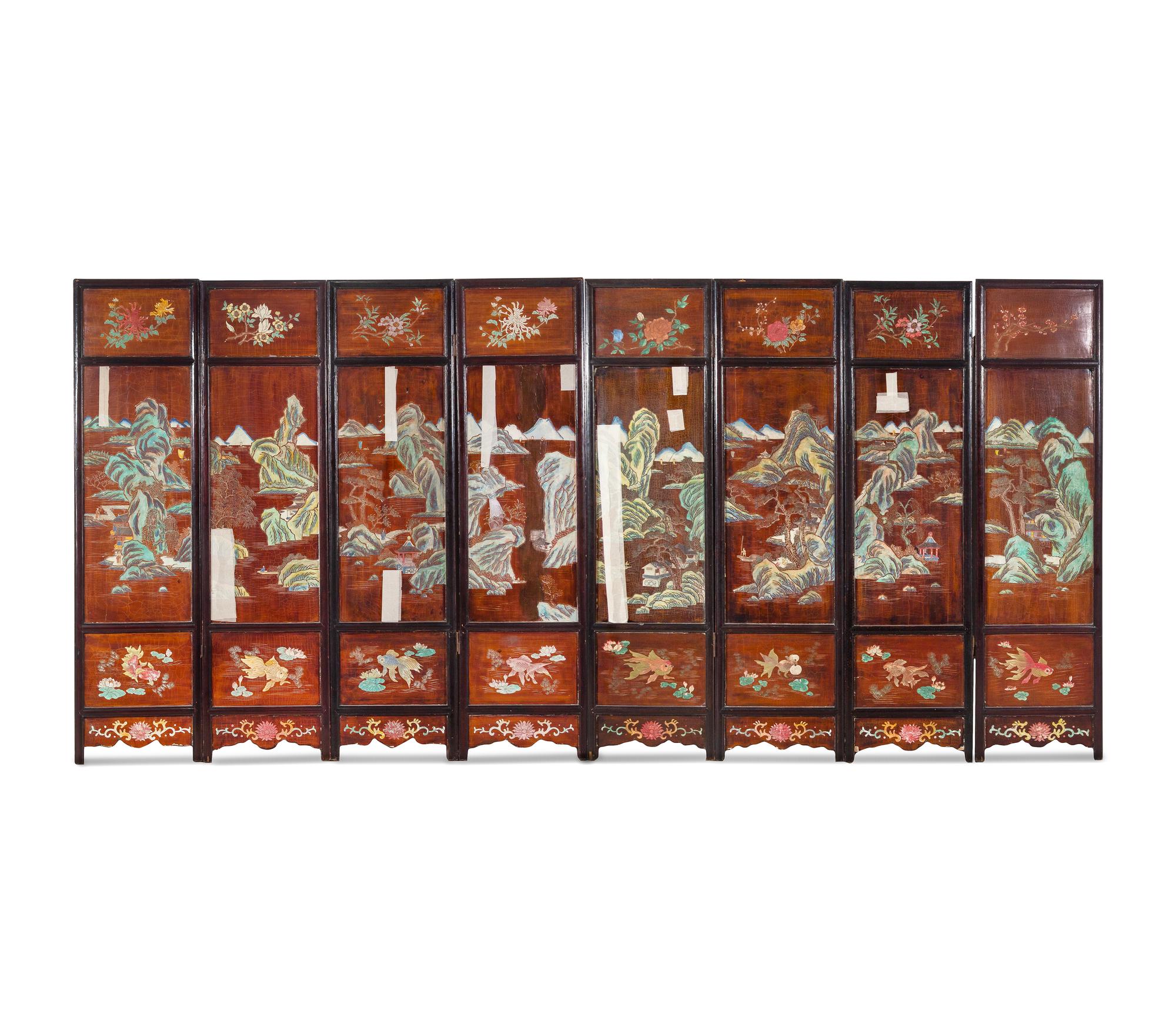 A Chinese Coromandel Eight-Panel Floor Screen