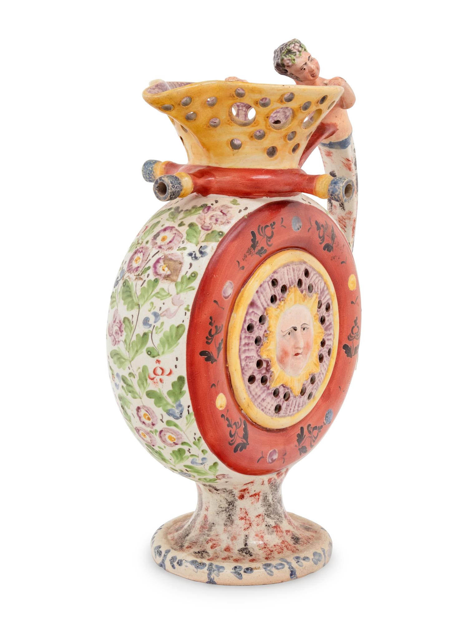 A Prattware Puzzle Jug