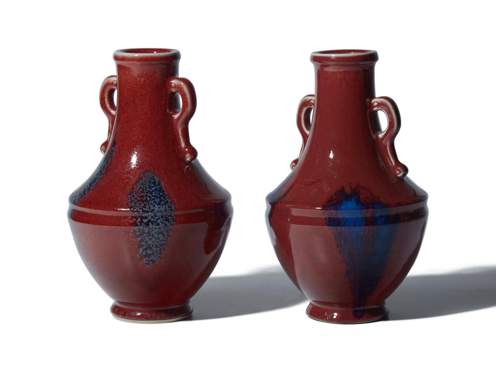 A Pair of Japanese Flambe Glazed Studio Porcelain Vases