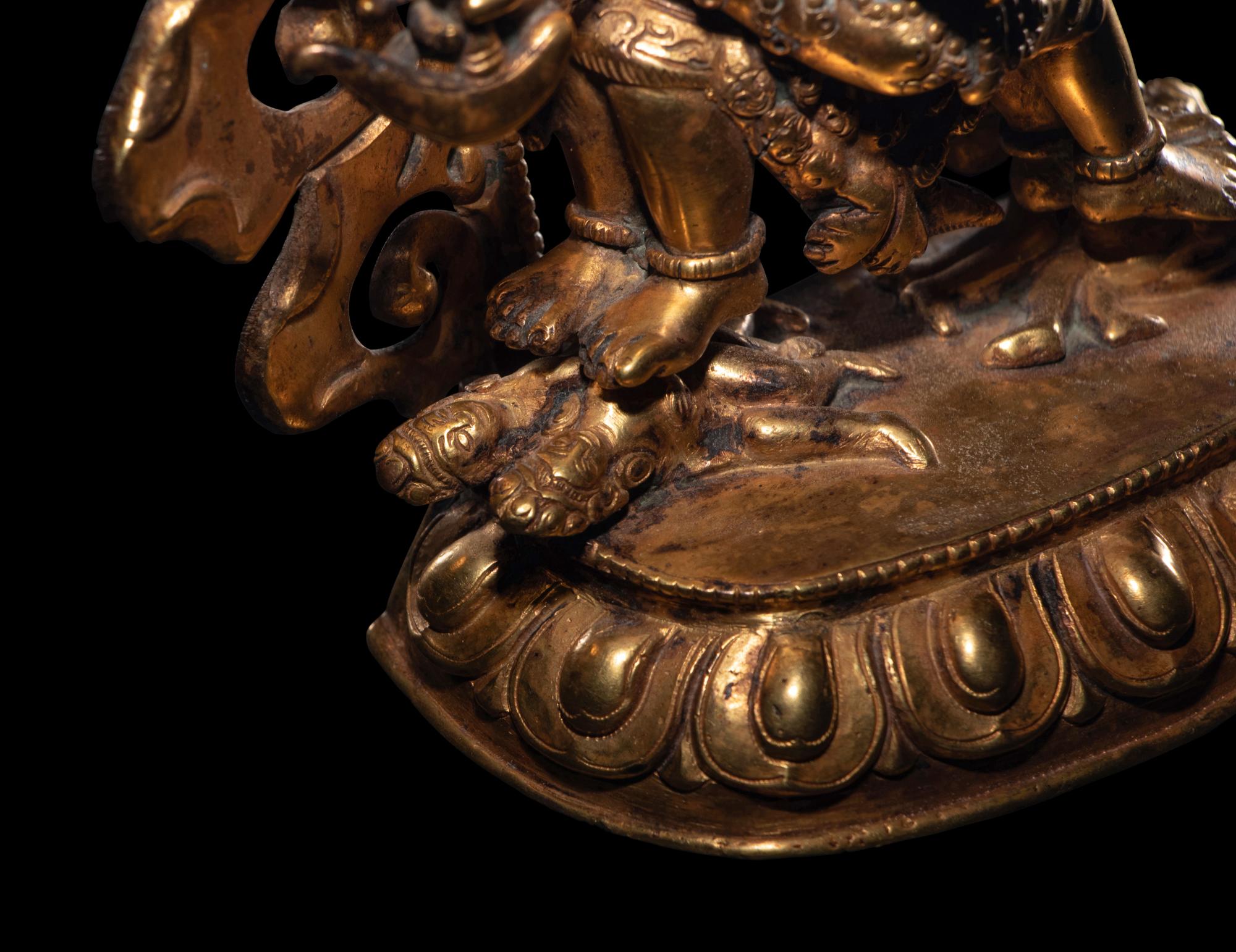 A Sino-Tibetan Gilt Bronze Figure of Hayagriva