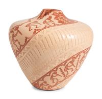 Sgraffito Red and Tan Pottery Jar