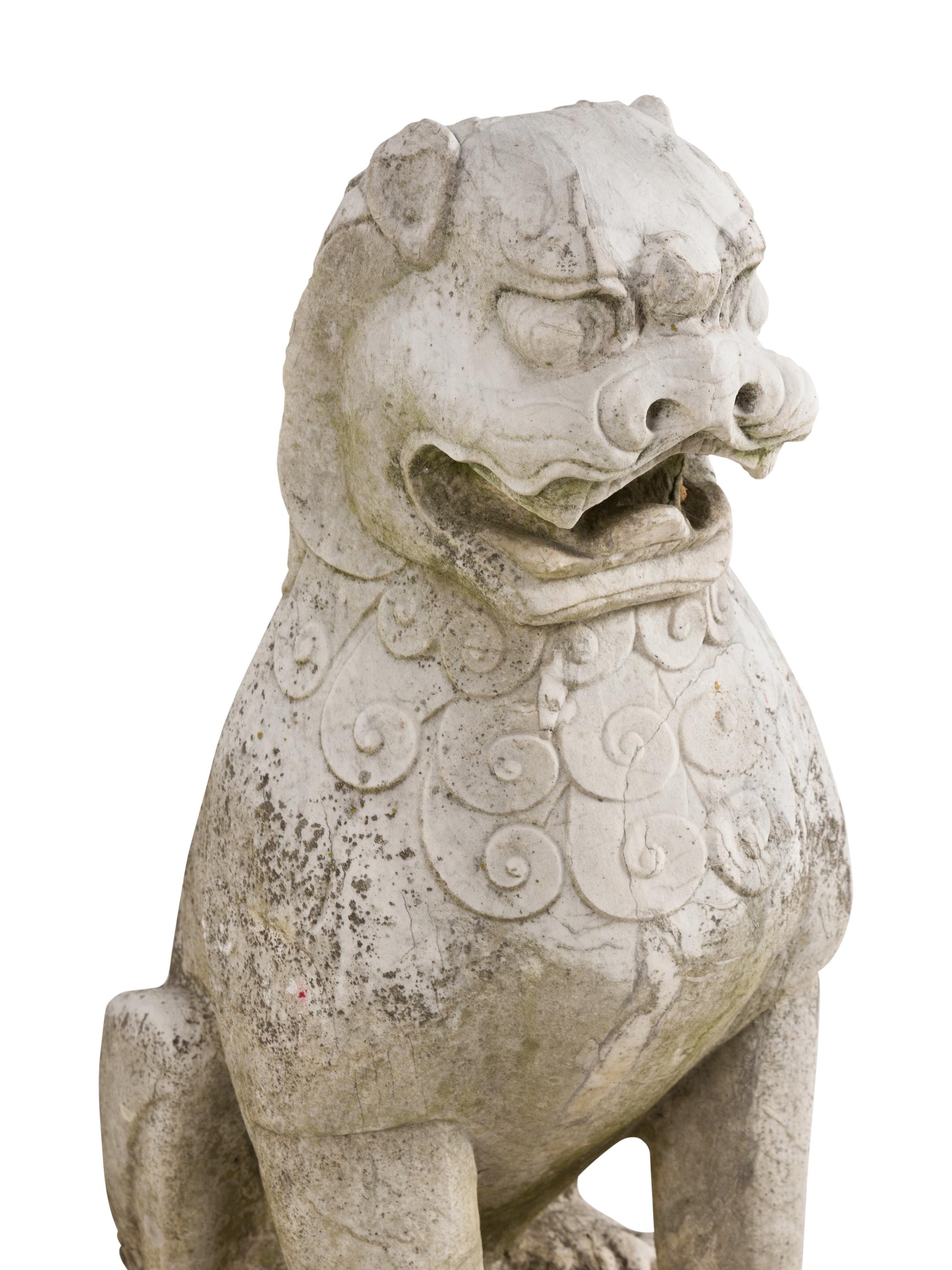 A Pair of Marble Guardian Lions