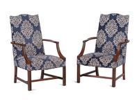 A Pair of George III Style Mahogany Upholstered Armchairs